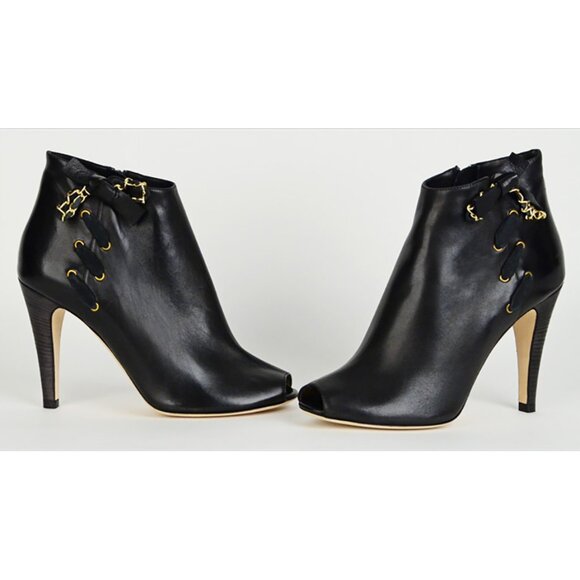 CHLOE ANKLE BOOTS LEATHER CHAIN BOW OPEN TOE LACEUP BOOTIES sz 40.5 10.5 - Picture 3 of 9